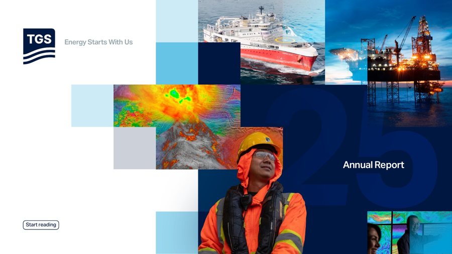 TGS 2025 Annual Report cover with a mosaic of vessels and field crews