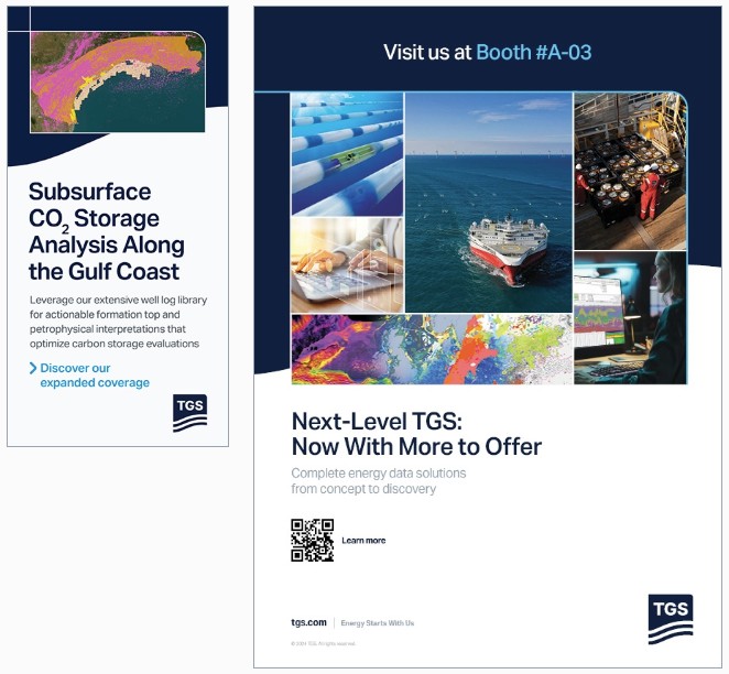 Two TGS print advertisements in the new brand system