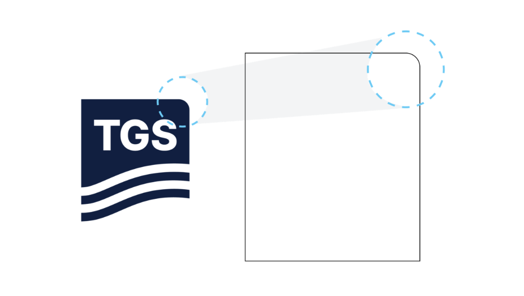 The single rounded corner drawn from the TGS logo and applied to a layout frame